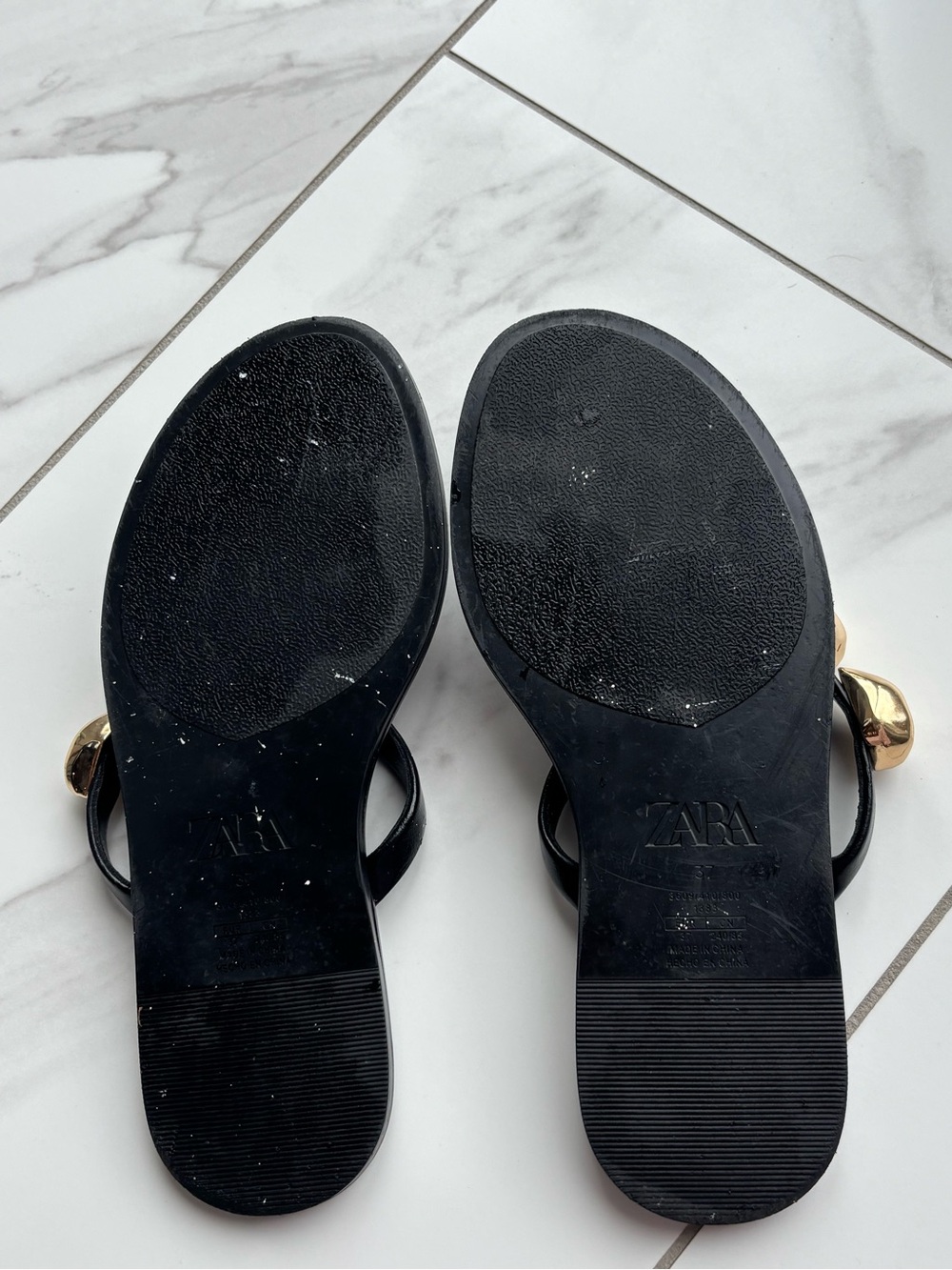 ZARA Black Flat slide Sandals with Gold Accent - Picture 5 of 5